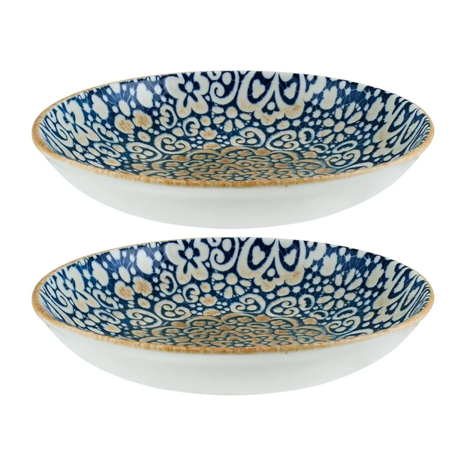 Alhambra Round Decorated Porcelain Dinner Bowl Set Of Two - Blue/Brown