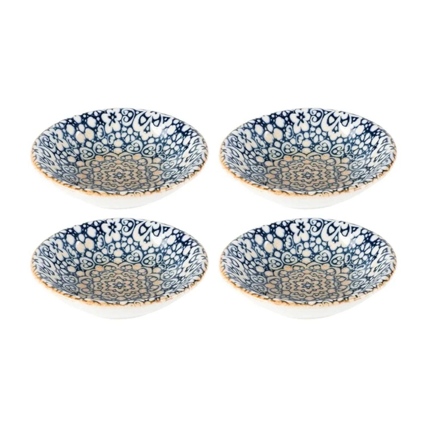 Alhambra Round Decorated Porcelain Side Bowl Set Of Four - Blue/Brown image
