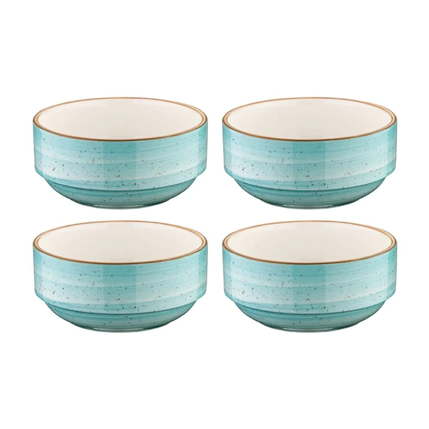 Aqua Collection Round Stacking Bowl Set of Four - Blue, Porcelain
