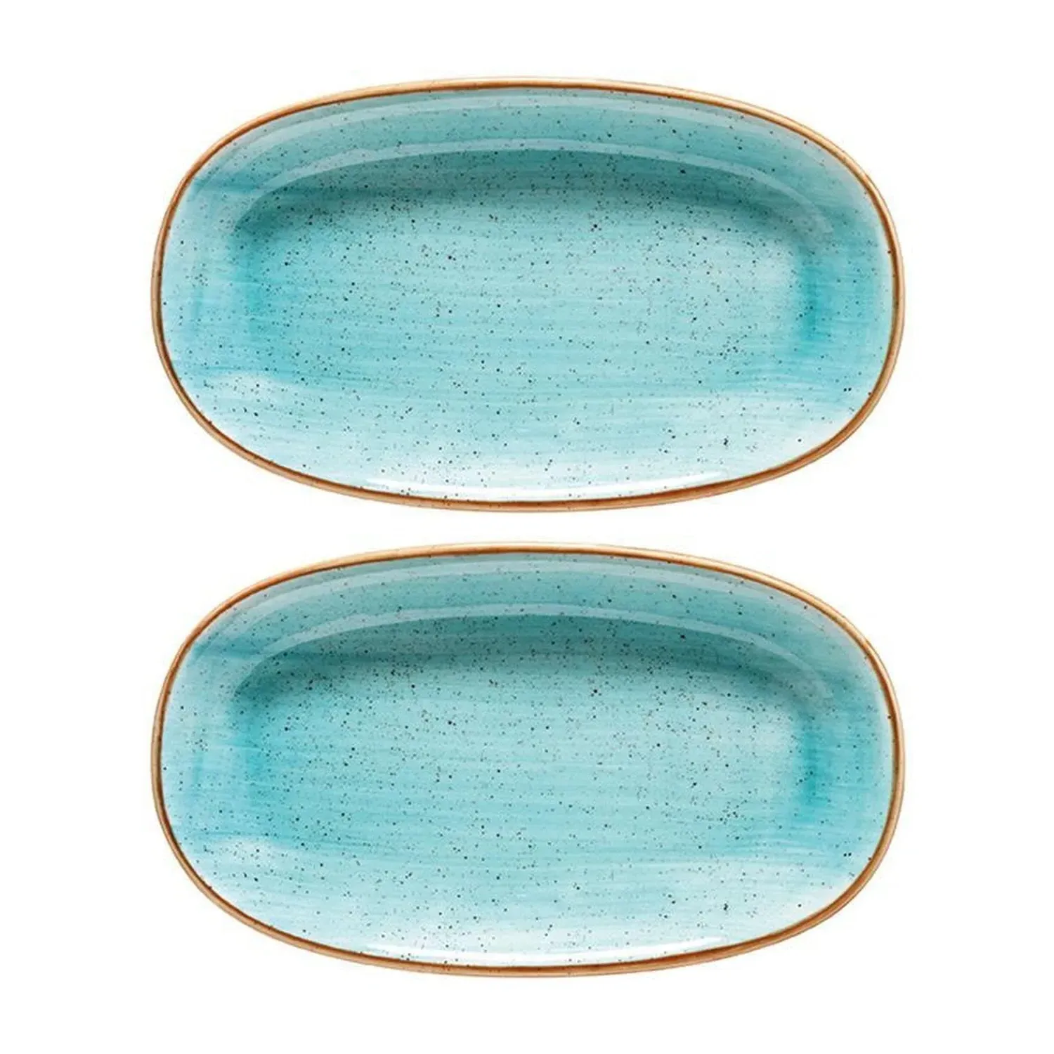 Aqua Oval Serving Platters Set of Two - Blue, Porcelain image