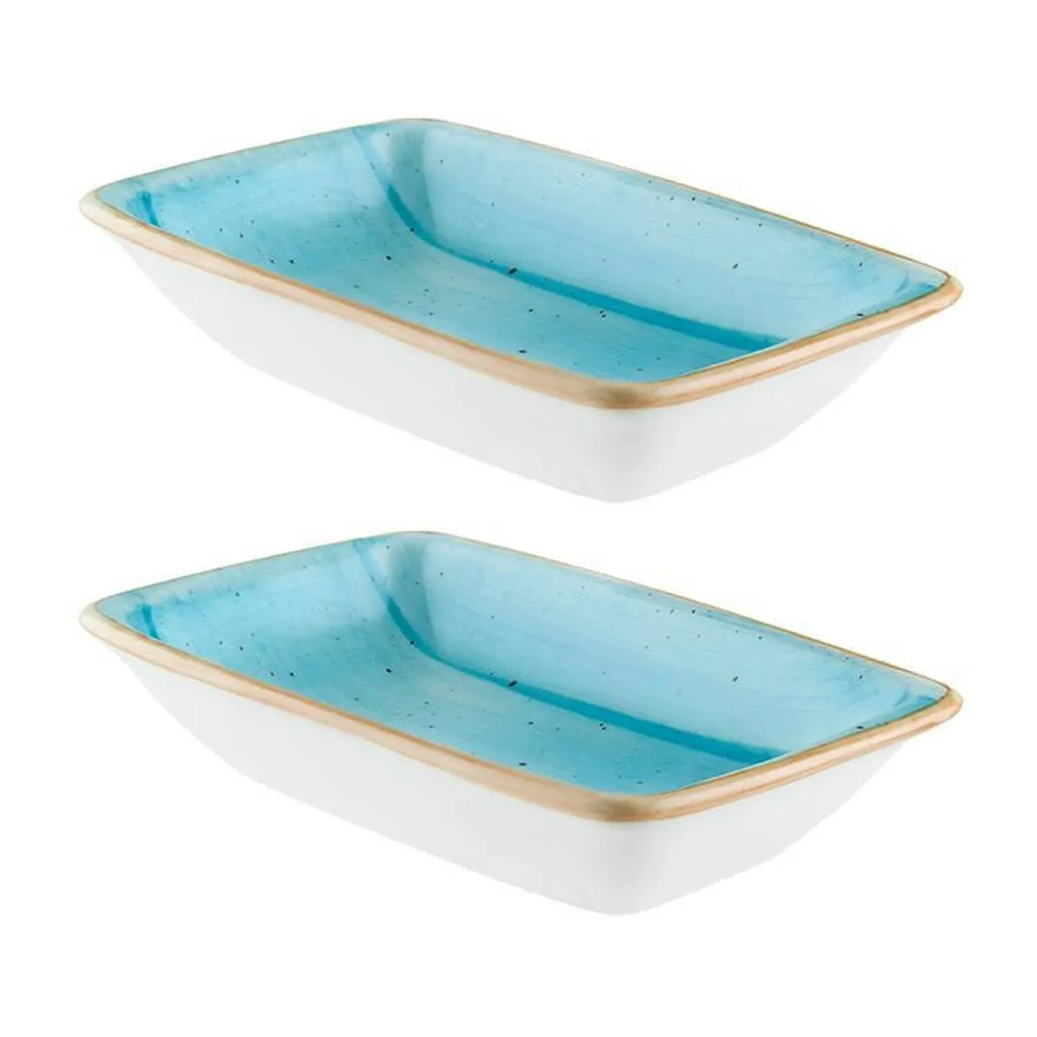 Aqua Rectangular Deep Side Plate Set - Blue, Porcelain image