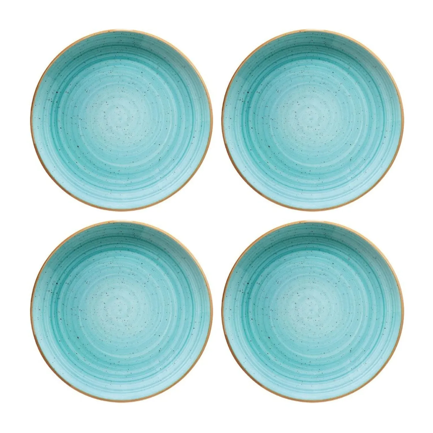 Aqua Round Dessert Plate Set of Four - Blue, Porcelain