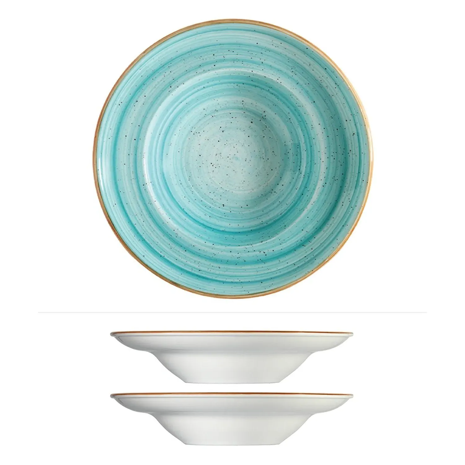 Aqua Round Pasta Bowl Set of Two - Blue, Porcelain image
