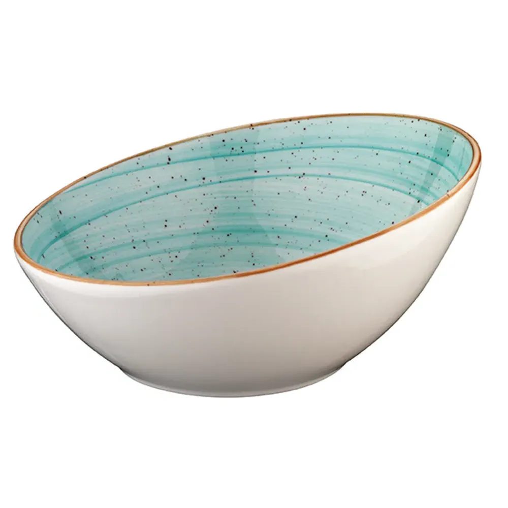 Aqua Round Salad Bowl - Blue, Porcelain