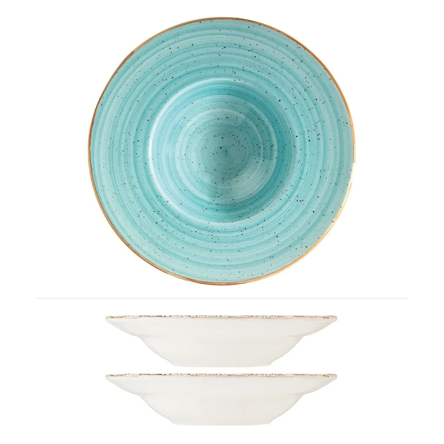 Aqua Round Salad Bowl Set of Two - Blue, Porcelain