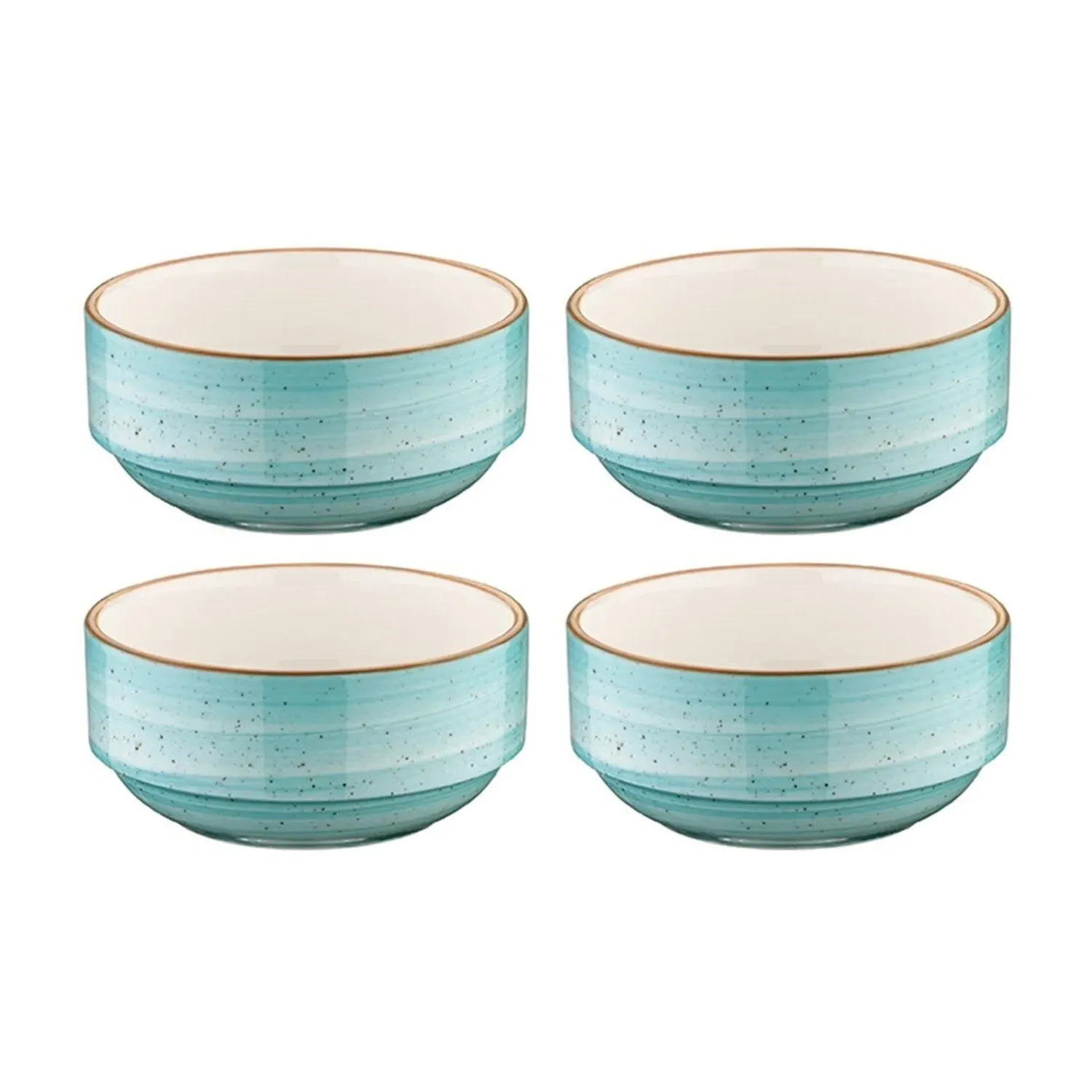 Aqua Round Stacking Bowl Set of Four - Blue, Porcelain