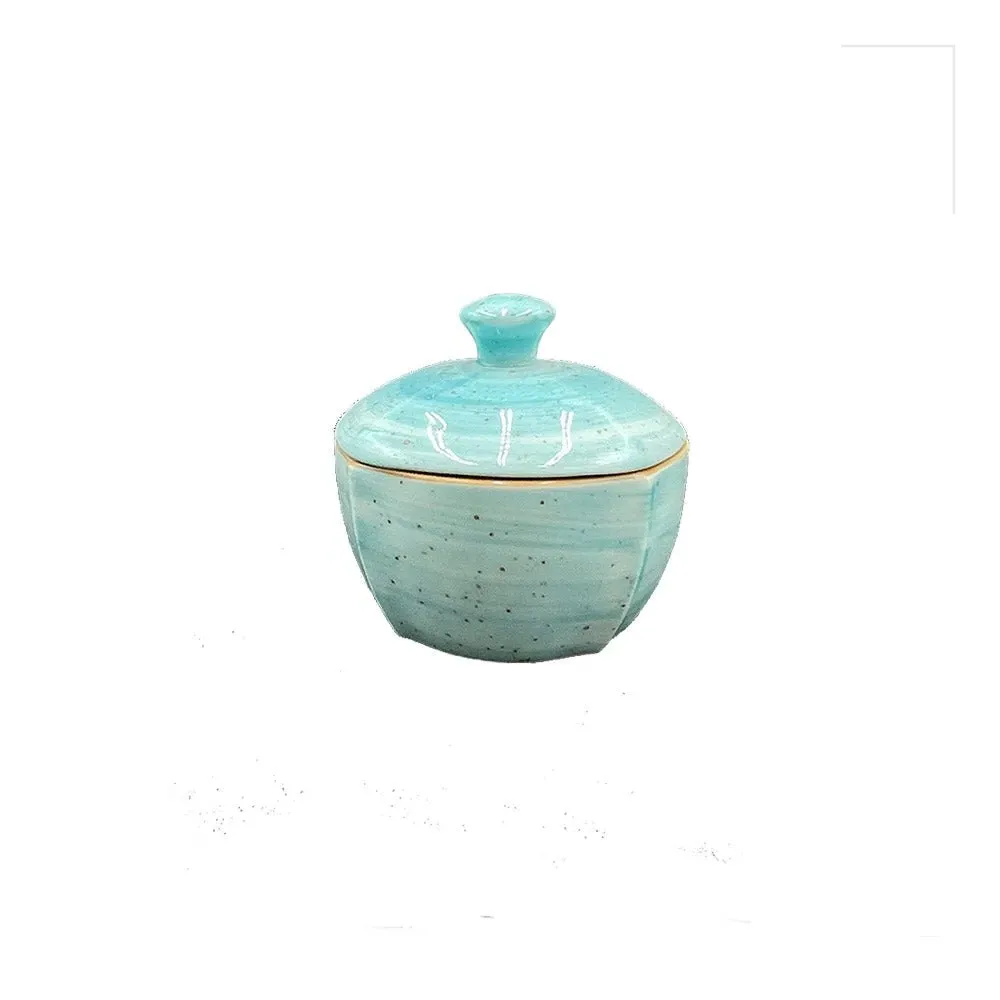 Aqua Round Sugar Bowl with Lid - Blue, Porcelain image
