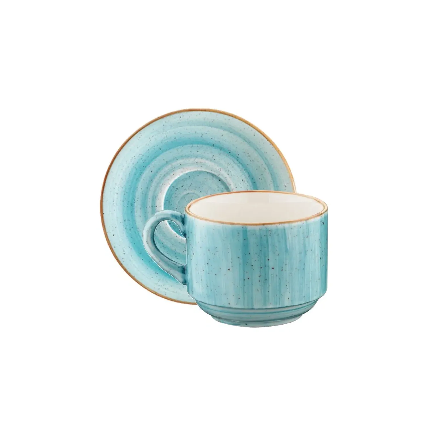 Aqua Stacking Coffee Cup and Saucer Set for Two - Blue