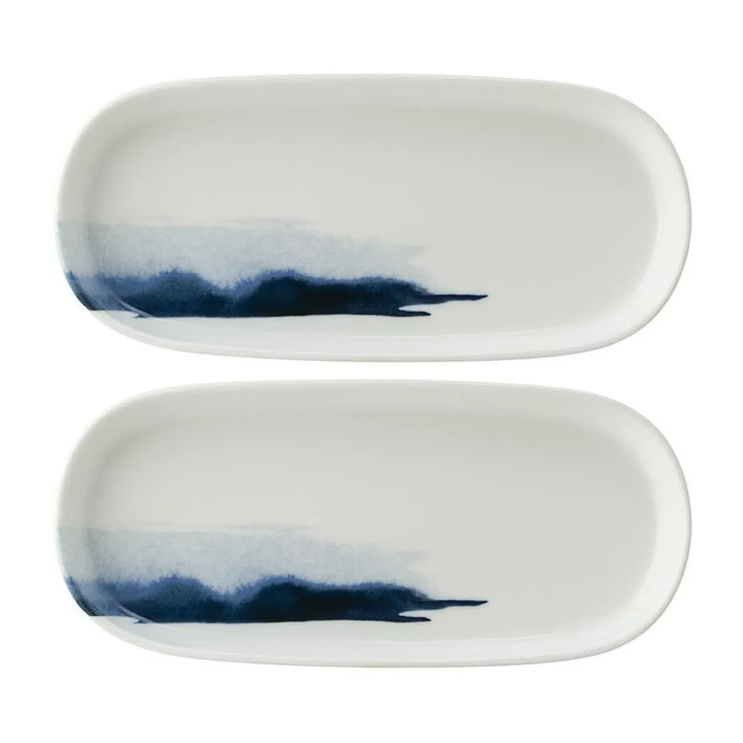 Blue Wave Oval Porcelain Platter Set of Two - Blue, White image