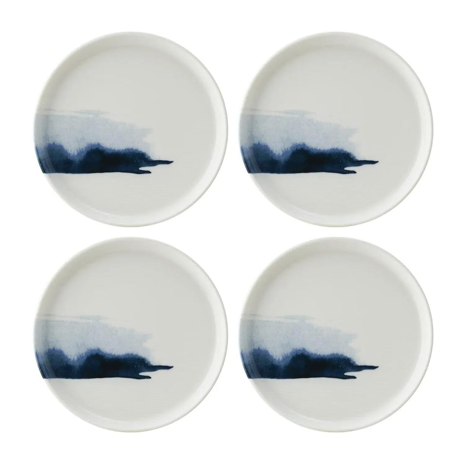 Blue Wave Round Plate Set of Four - Blue/White, Porcelain