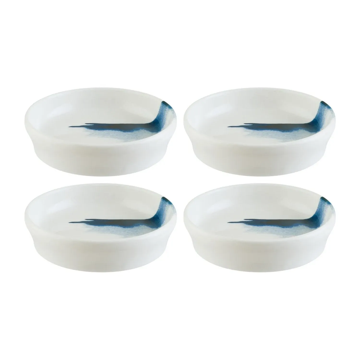 Blue Wave Round Side Bowl Set of Four - Blue/White, Porcelain