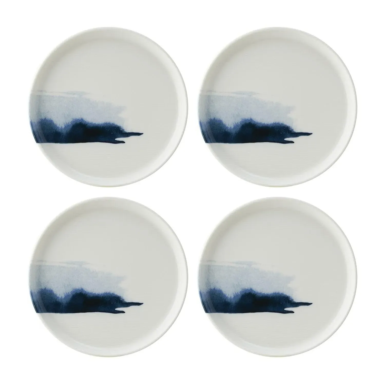 Blue Wave Round Side Plate Set of Four - Blue/White, Porcelain