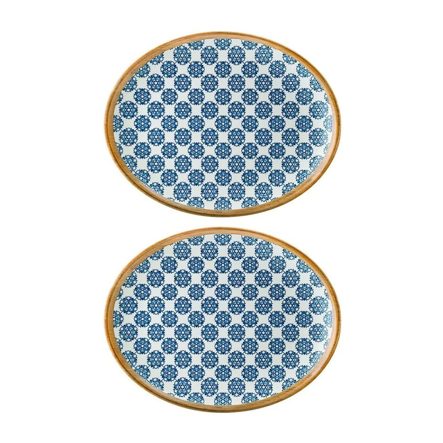 Calif Oval Platter Set of Two - Blue, Porcelain