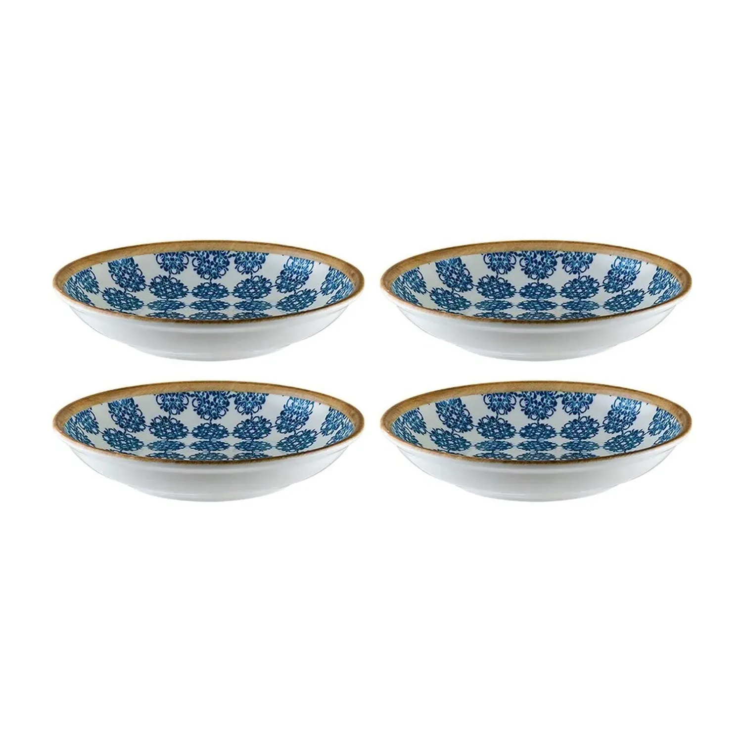 Calif Round Decorated Bowl Set Of Four - Blue/White, Porcelain