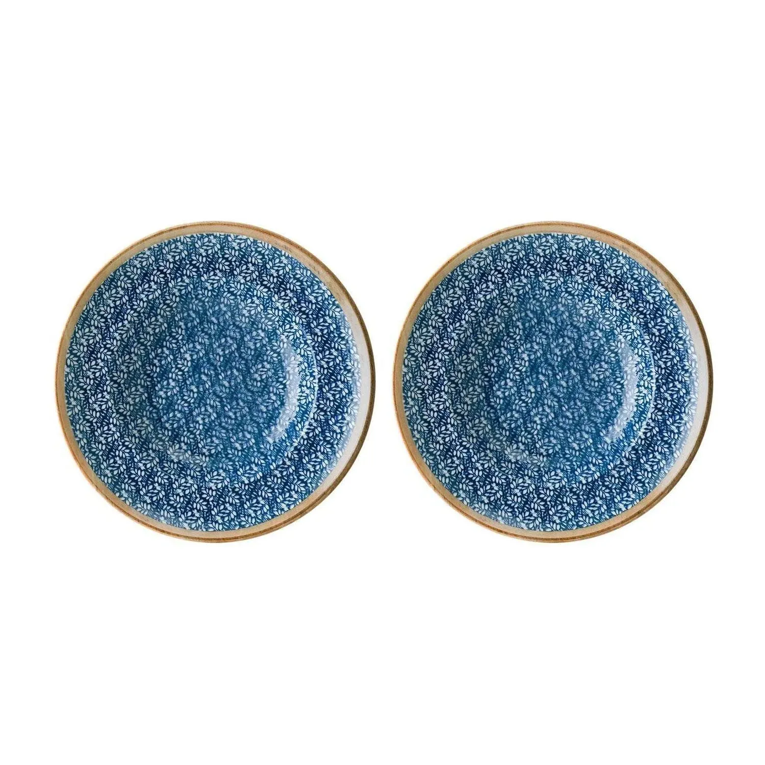 Calif Round Decorated Bowl Set Of Two - Blue/White, Porcelain