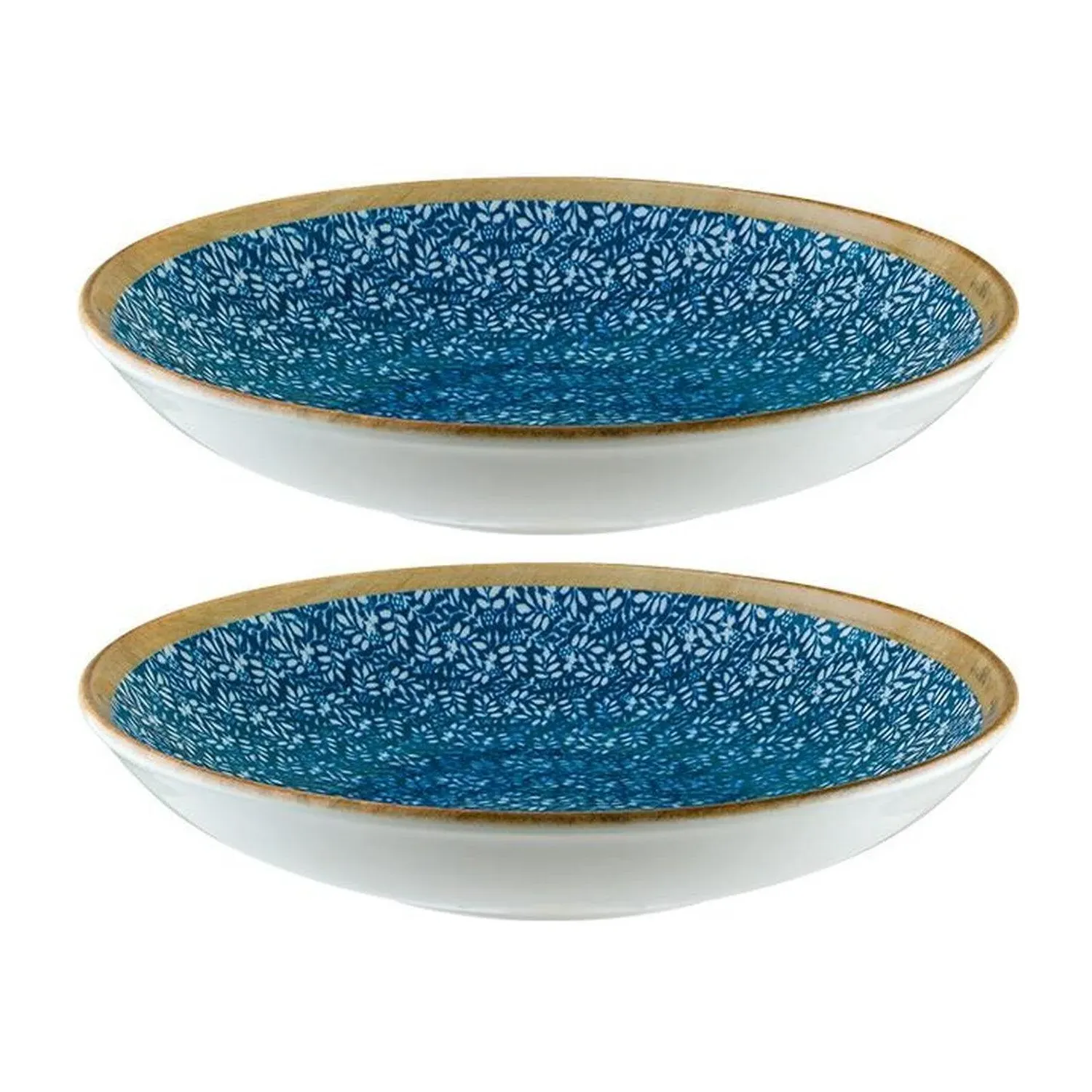 Calif Round Decorated Entree Bowl Set Of Two - Blue/White, Porcelain