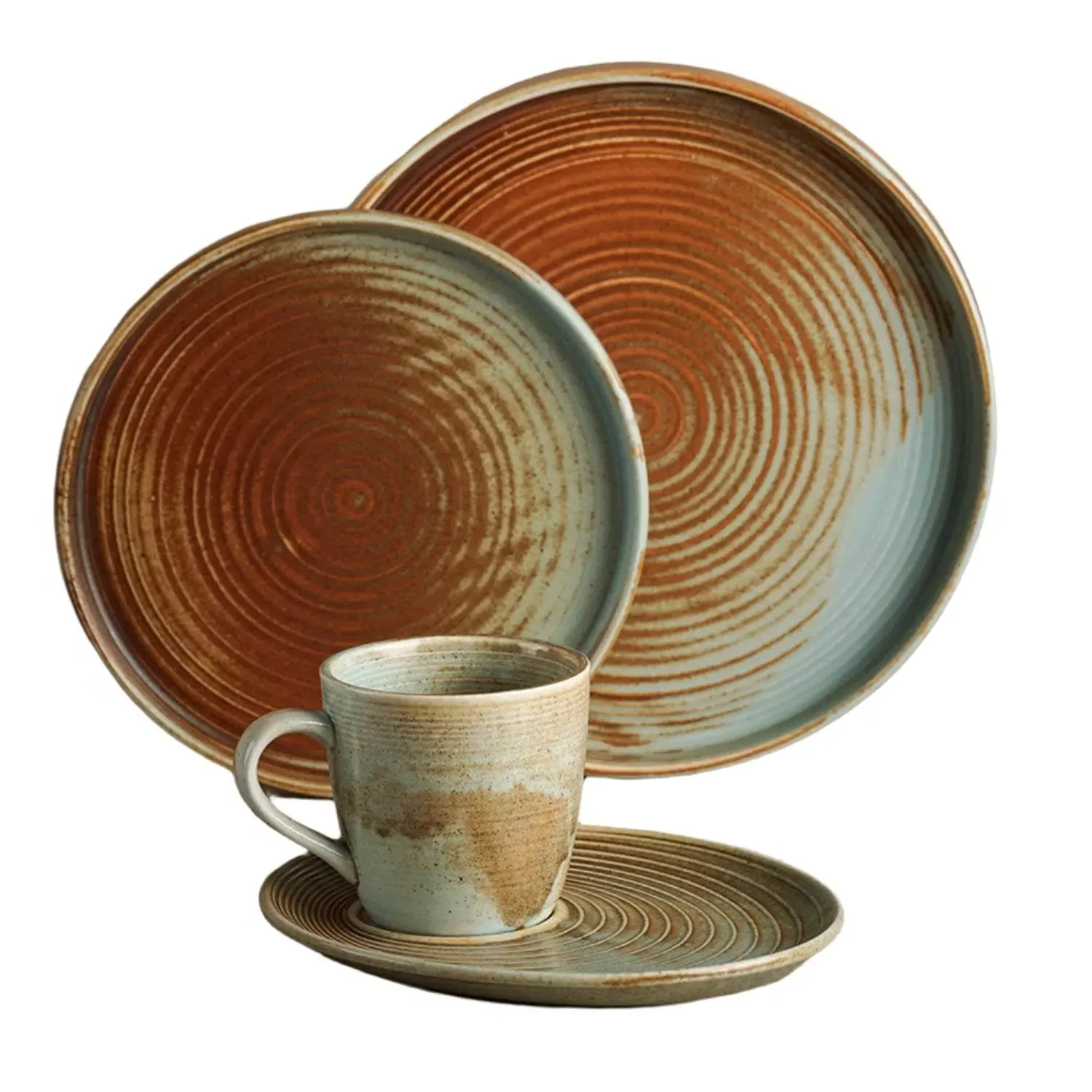 Coral Reactive Glaze Four-Piece Dinnerware Set - Blue/Brown image