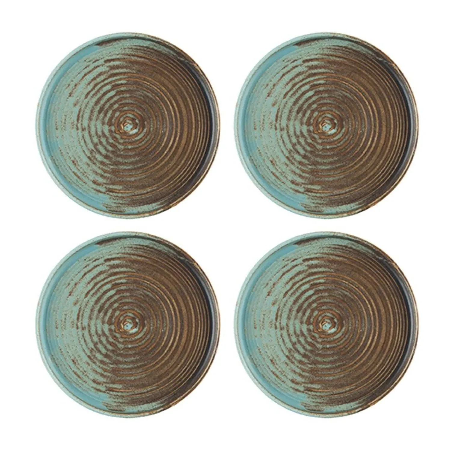 Coral Round Appetizer Plate Set of Four - Blue/Brown, Porcelain image
