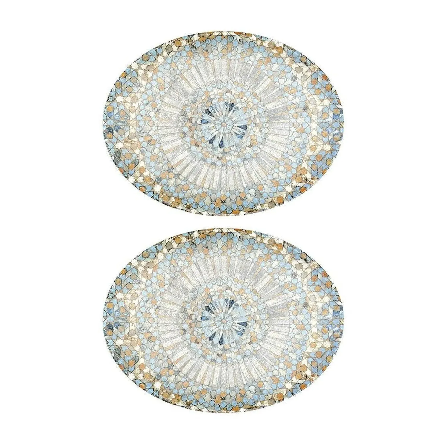 Luca Mosaic Oval Porcelain Platter Set - Blue/Brown image