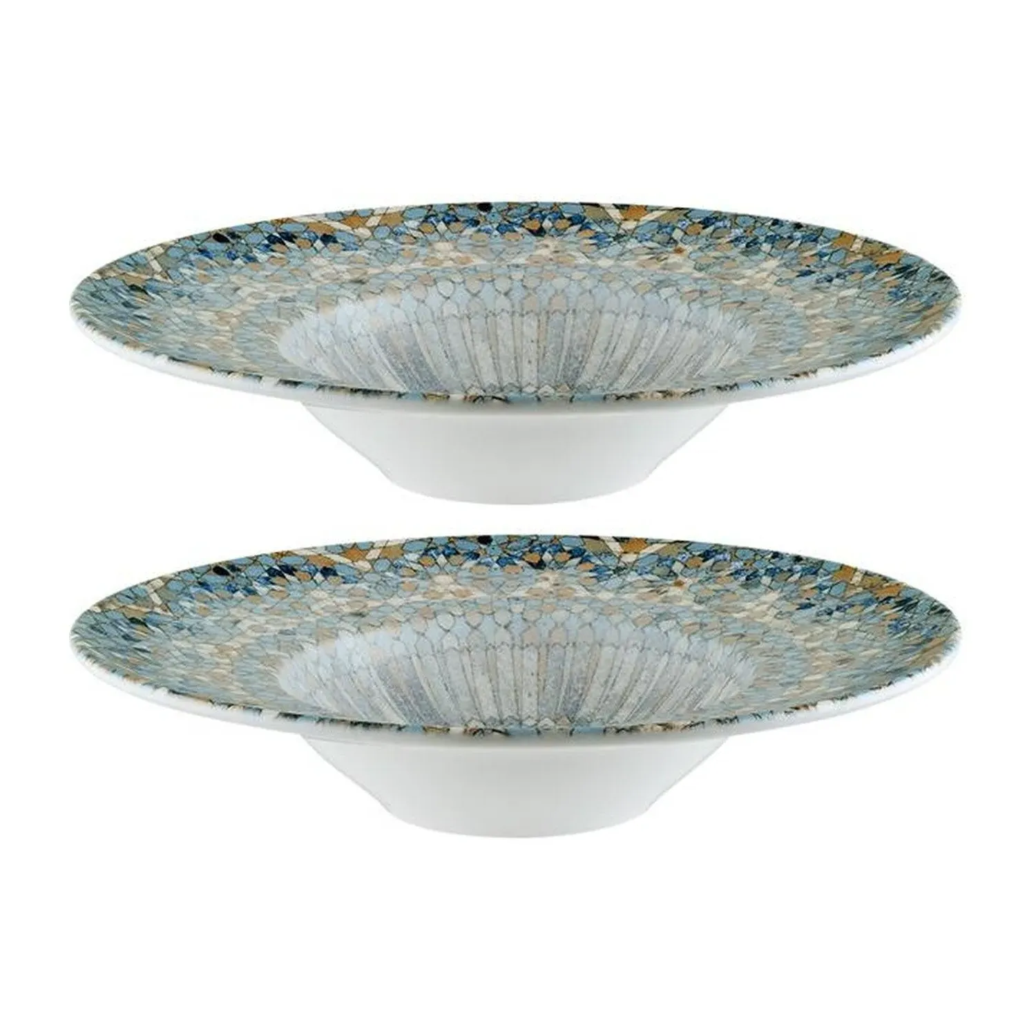 Luca Mosaic Round Porcelain Bowl Set of Two - Blue