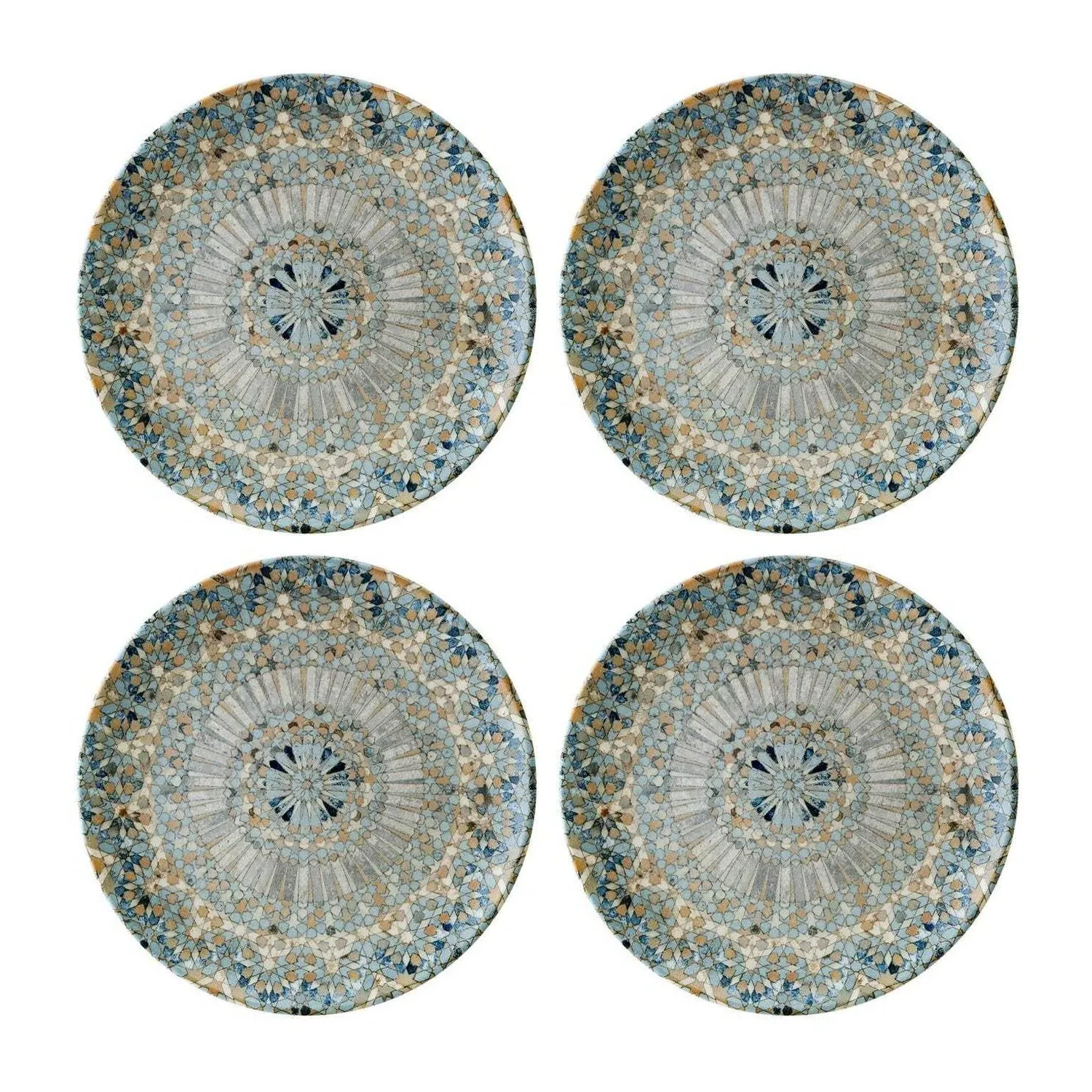 Luca Mosaic Round Porcelain Dinner Plate Set of Four - Blue