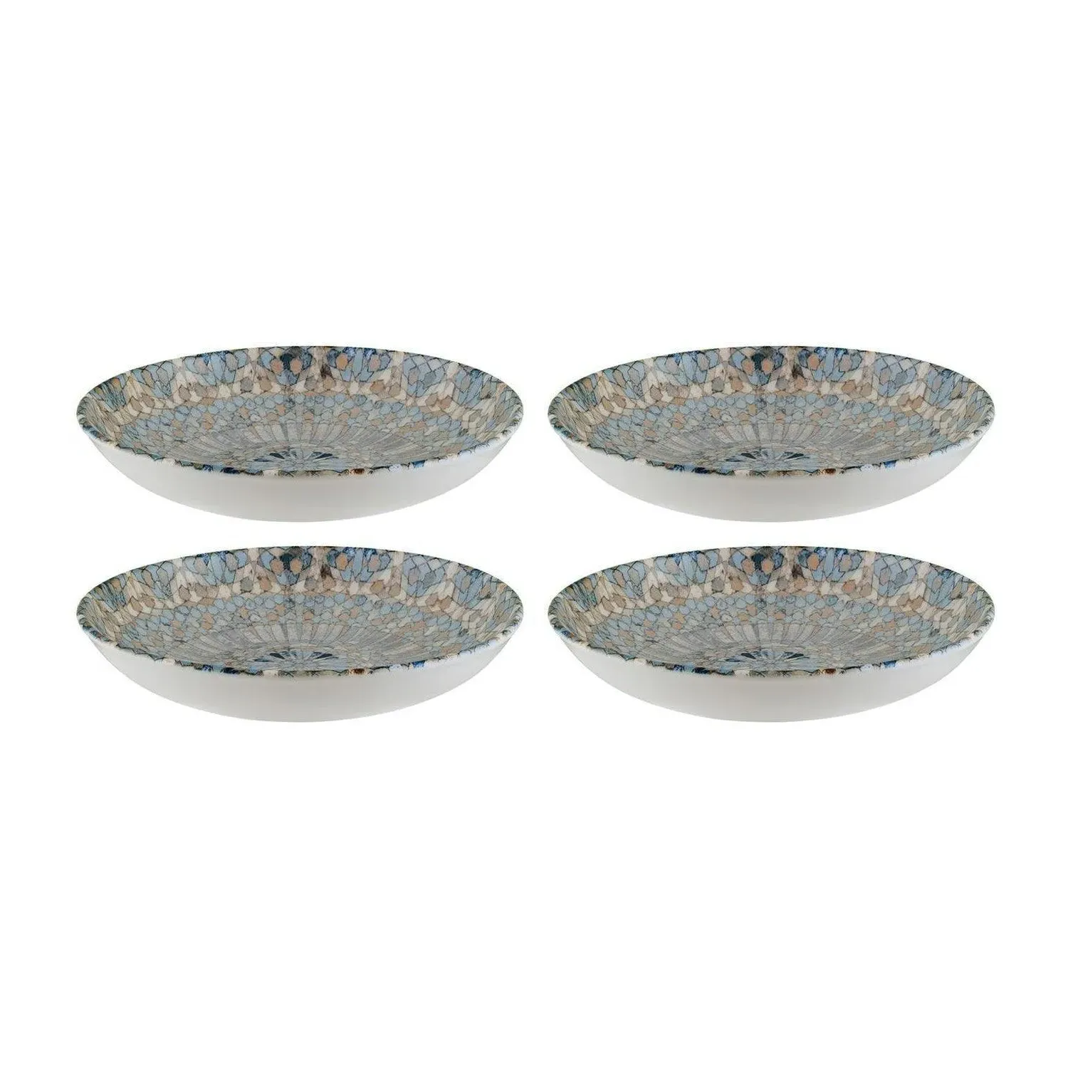 Luca Mosaic Round Porcelain Pasta Bowl Set of Four - Blue