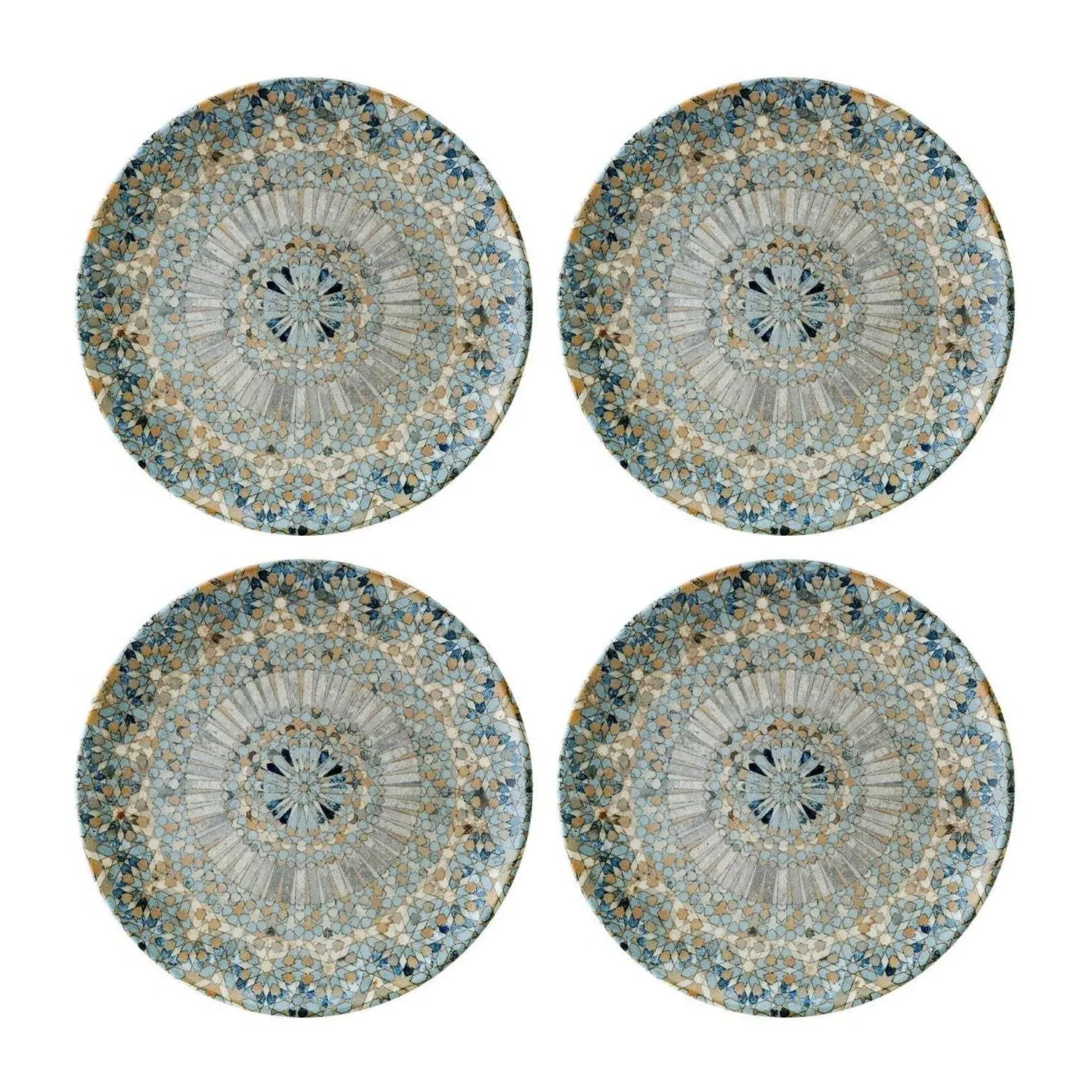 Luca Mosaic Round Porcelain Plate Set of Four - Blue