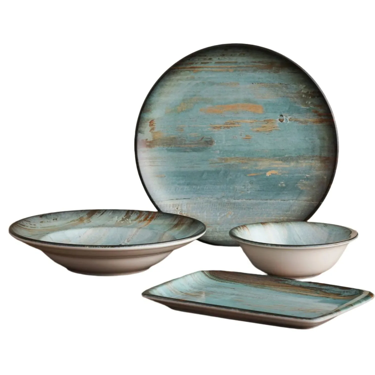 Madera Four Piece Place Setting - Blue/Brown, Porcelain image