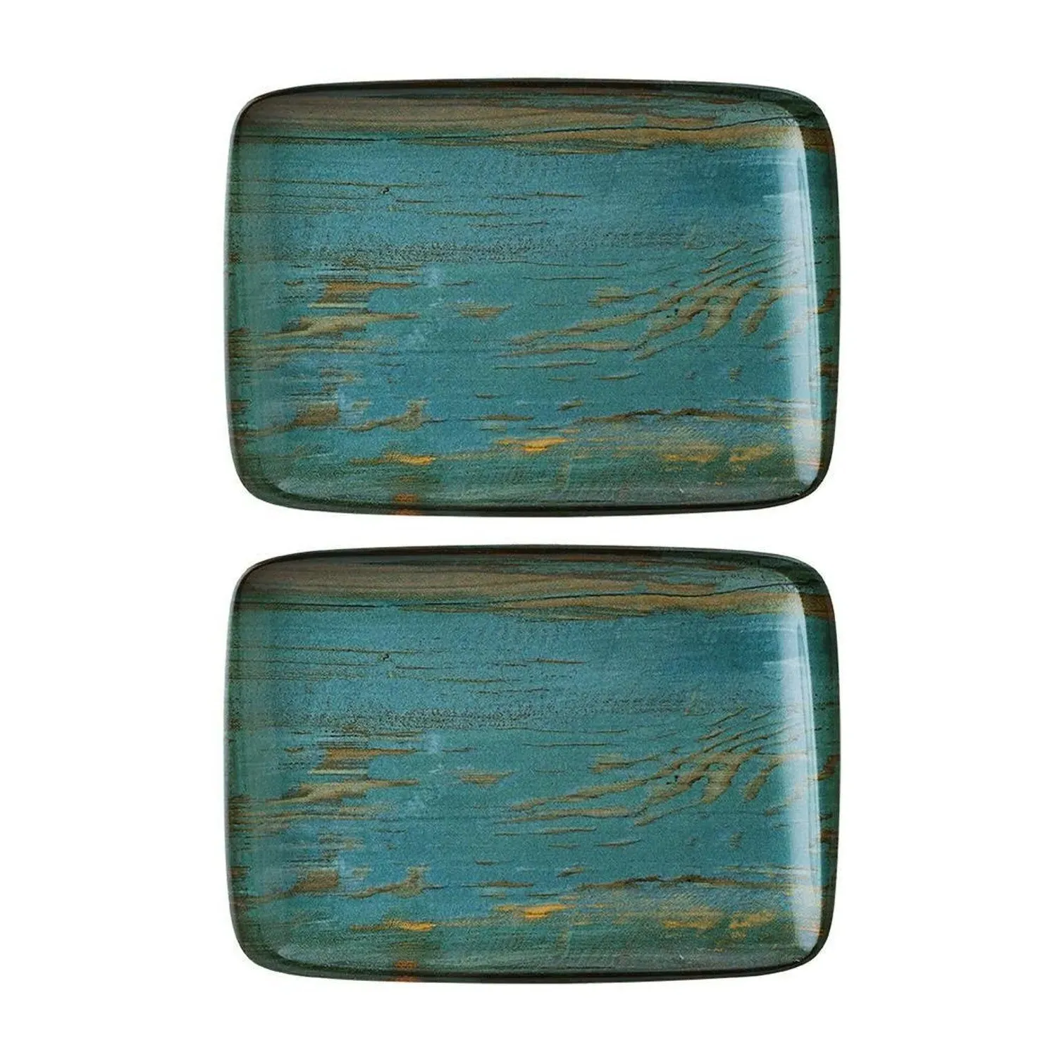 Madera Rectangular Plate Set Of Two - Blue/Brown, Porcelain image
