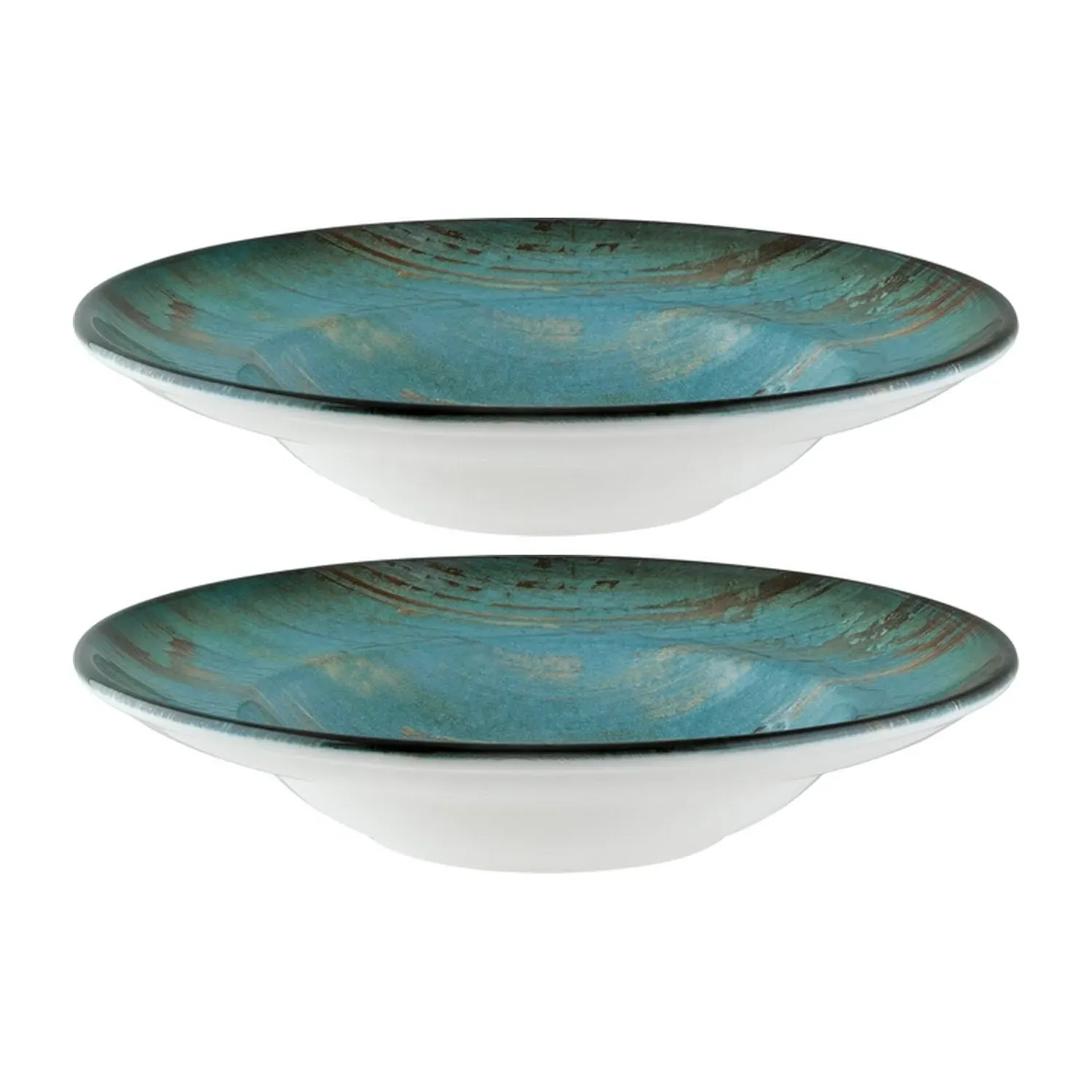Madera Round Decorated Porcelain Bowl Set - Blue/Brown