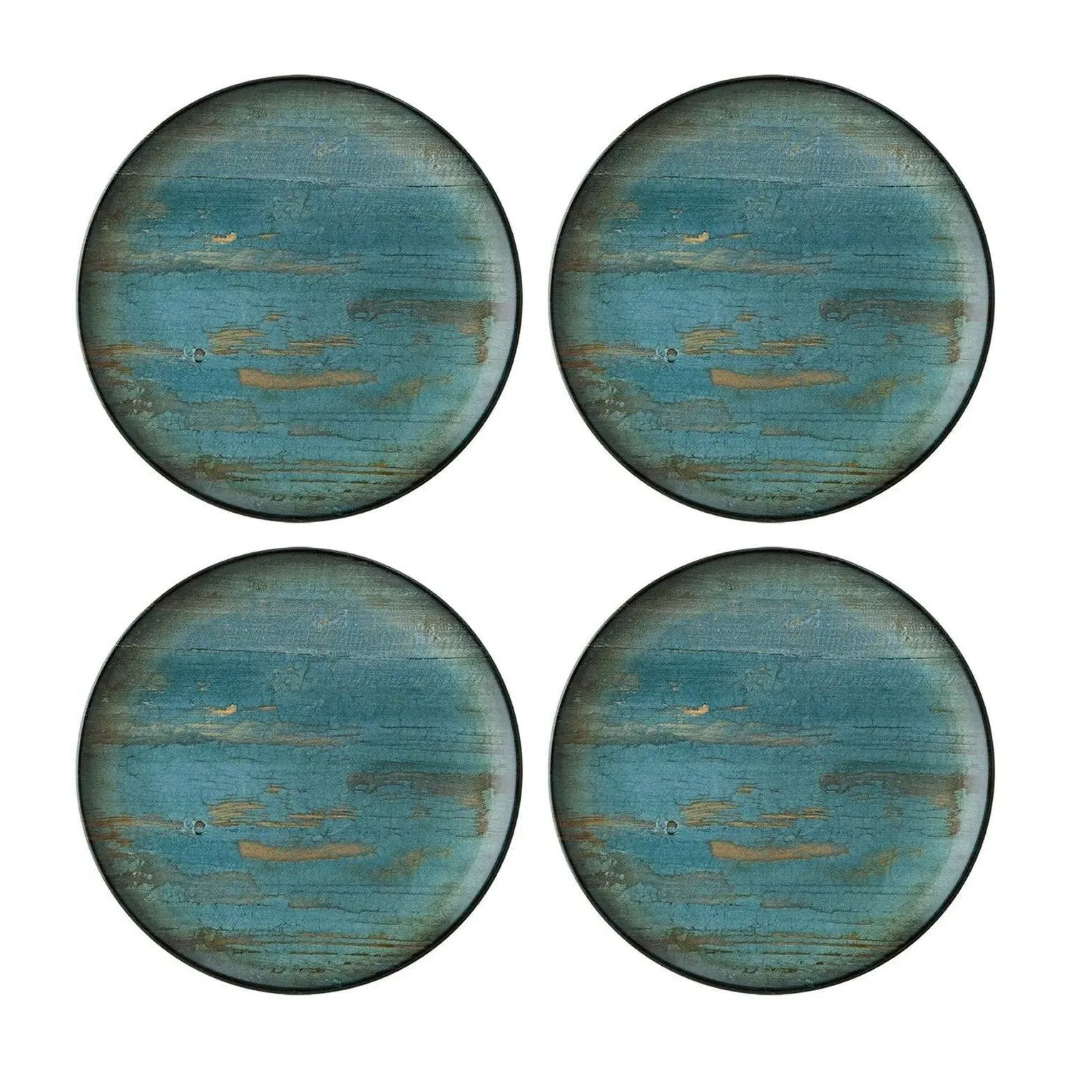 Madera Round Decorated Porcelain Dinner Plate Set - Blue/Brown