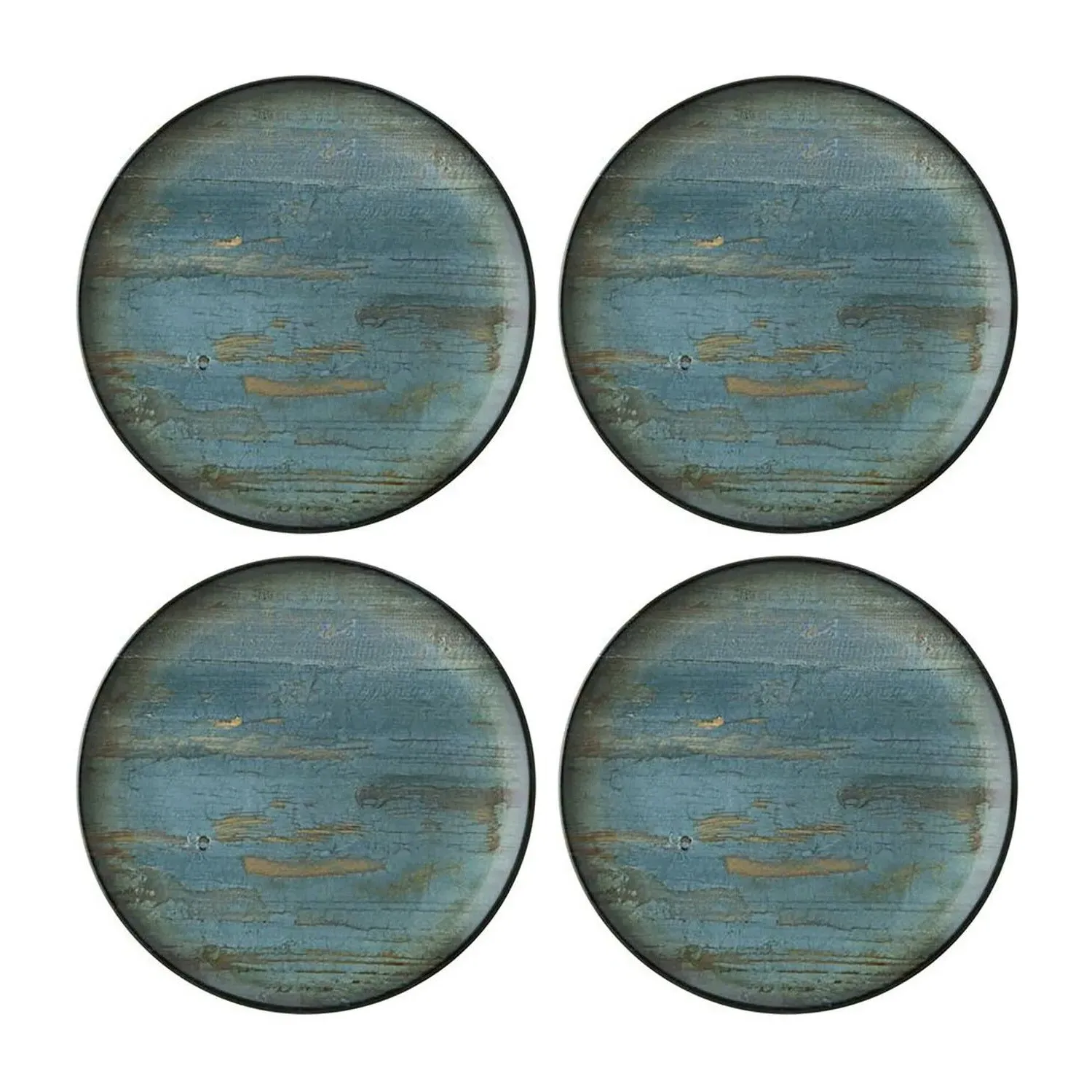 Madera Round Decorated Porcelain Side Plate Set - Blue/Brown