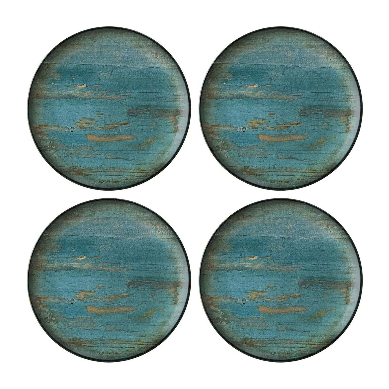 Madera Round Decorated Porcelain Side Plate Set - Blue/Brown image
