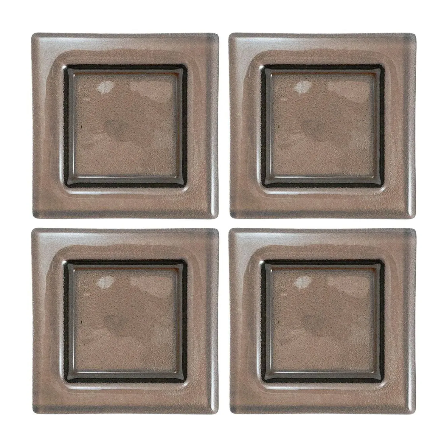 Square Glass Plate Set of Four - Brown