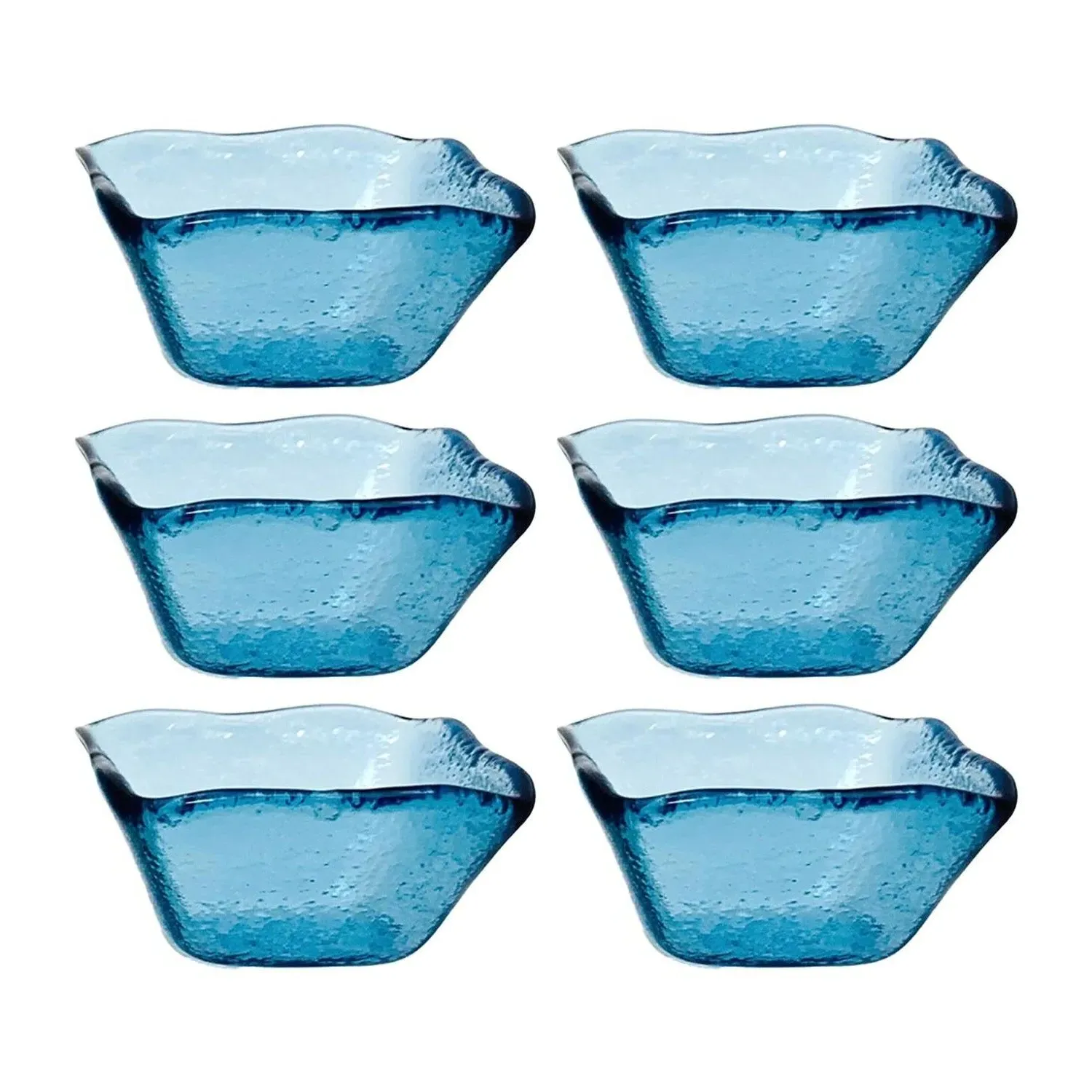 Square Glass Ramekin Set of Six - Blue