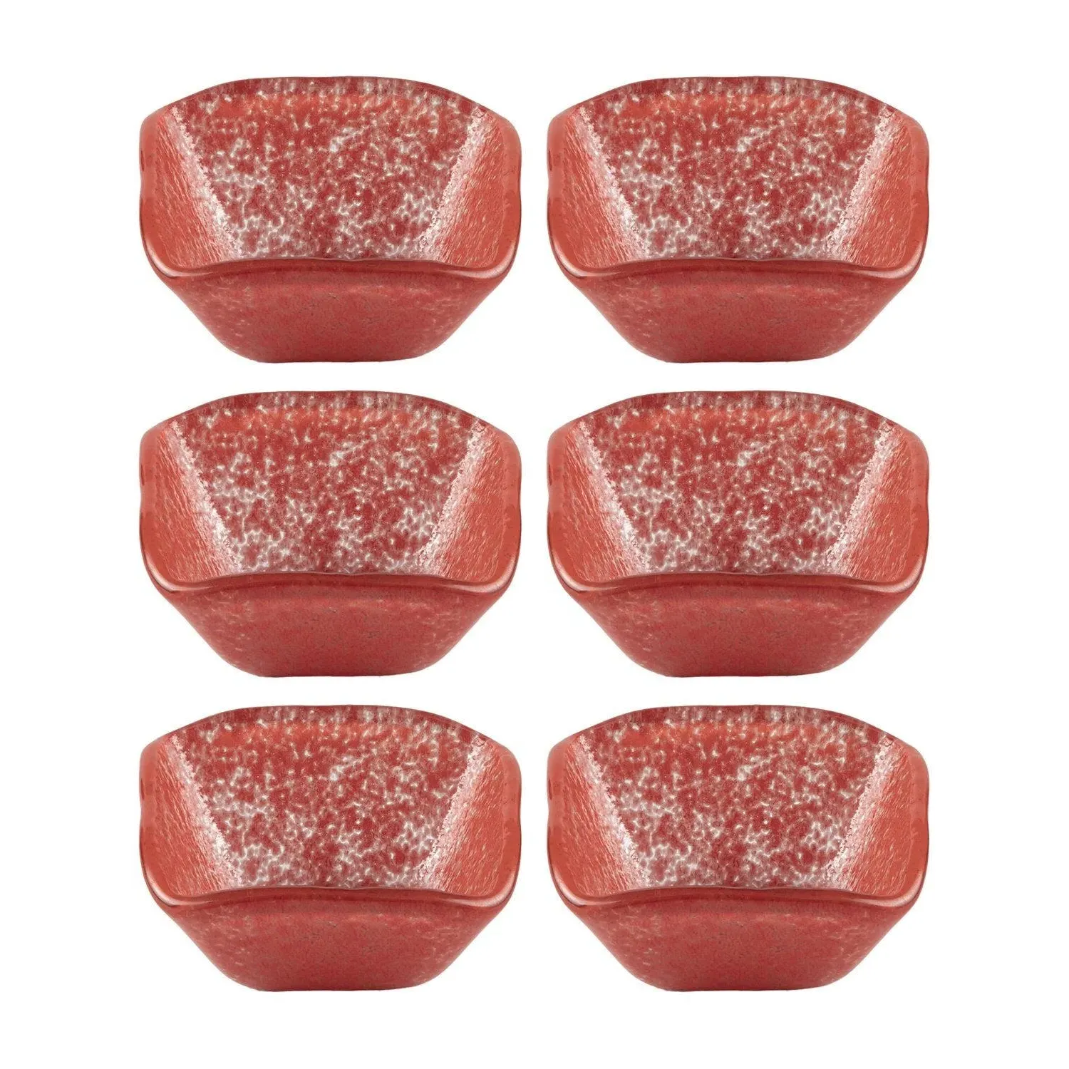 Square Glass Ramekin Set of Six - Red