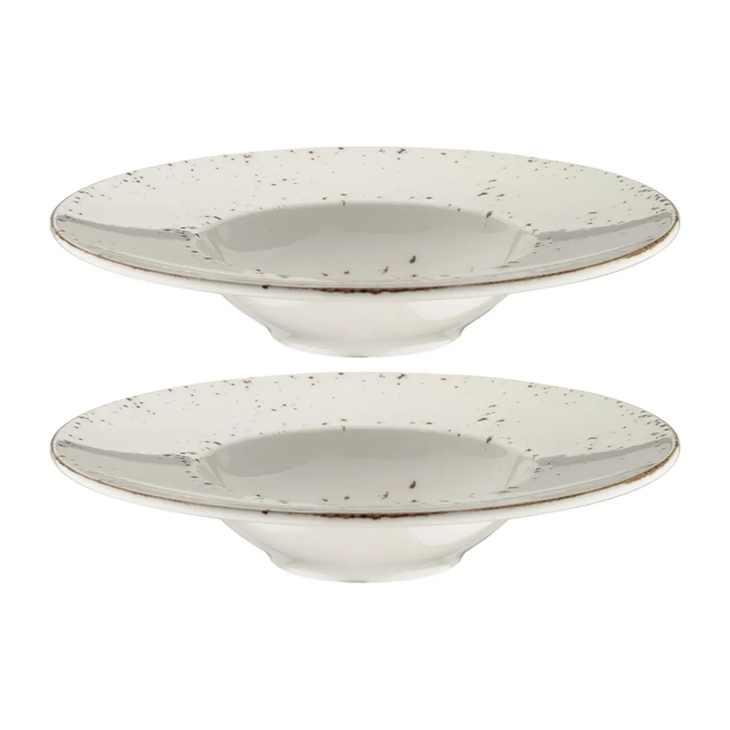 Turgla Porcelain Round Pasta Bowl Set of Two - White/Brown