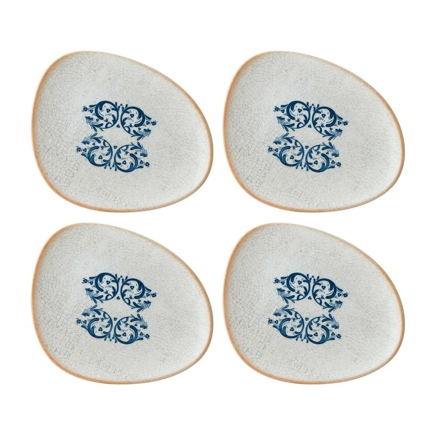 Viento Organic Porcelain Appetizer Plate Set of Four - Blue/White