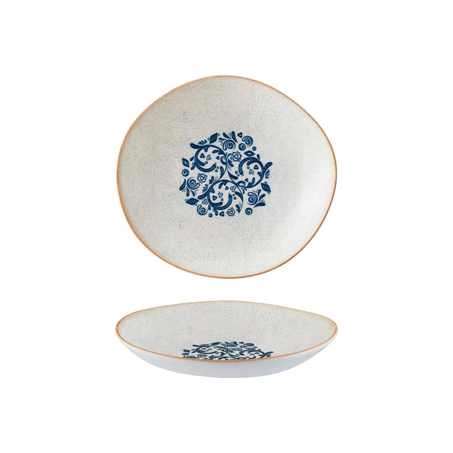 Viento Organic Porcelain Dinner Bowl - Blue/White
