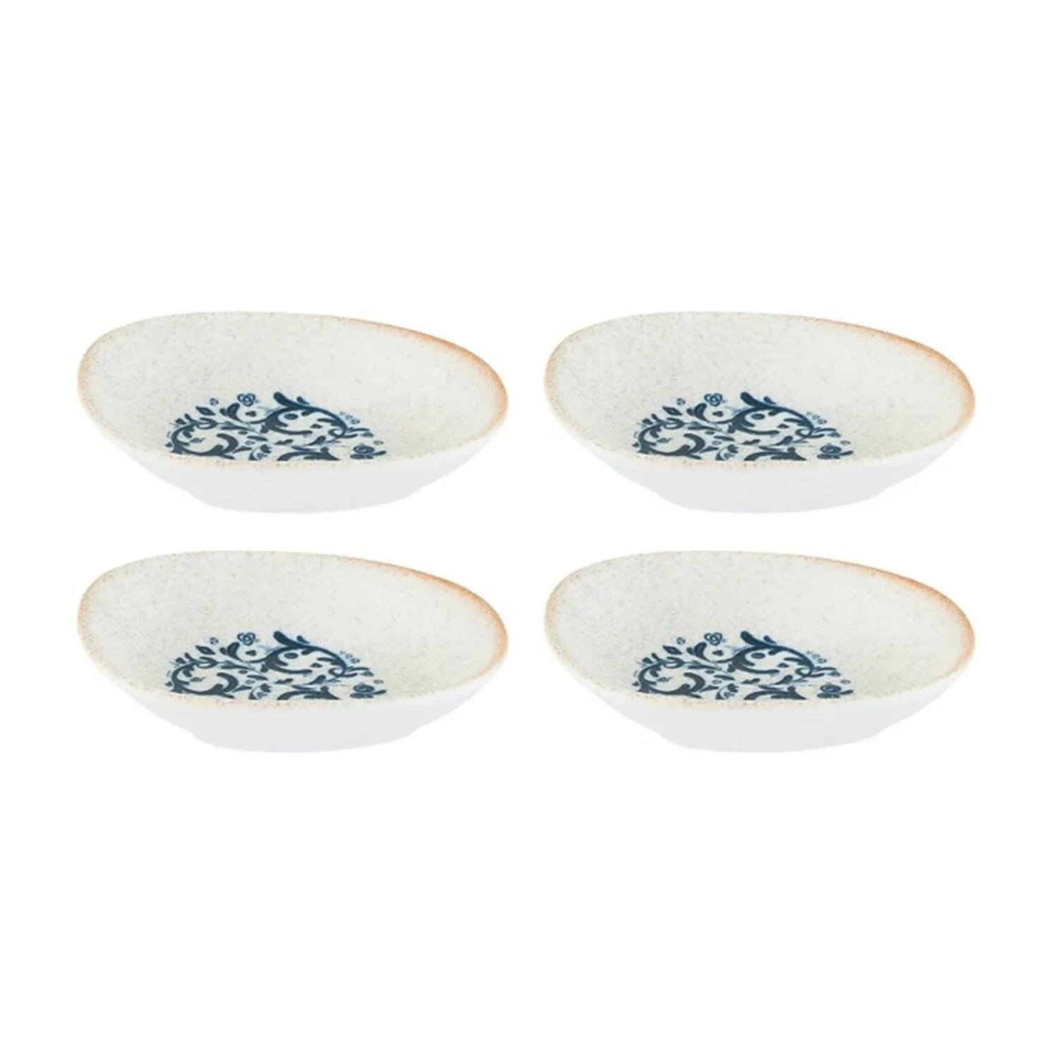 Viento Organic Porcelain Oval Bowl Set of Four - Blue