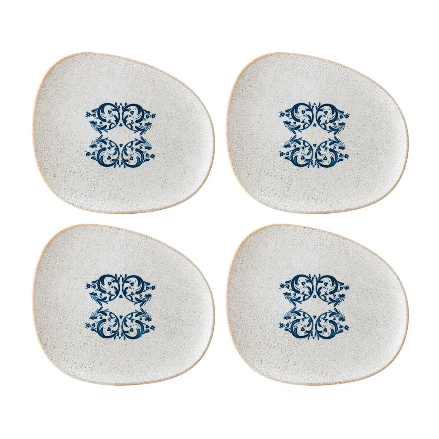 Viento Organic Porcelain Plate Set of Four - Blue/White