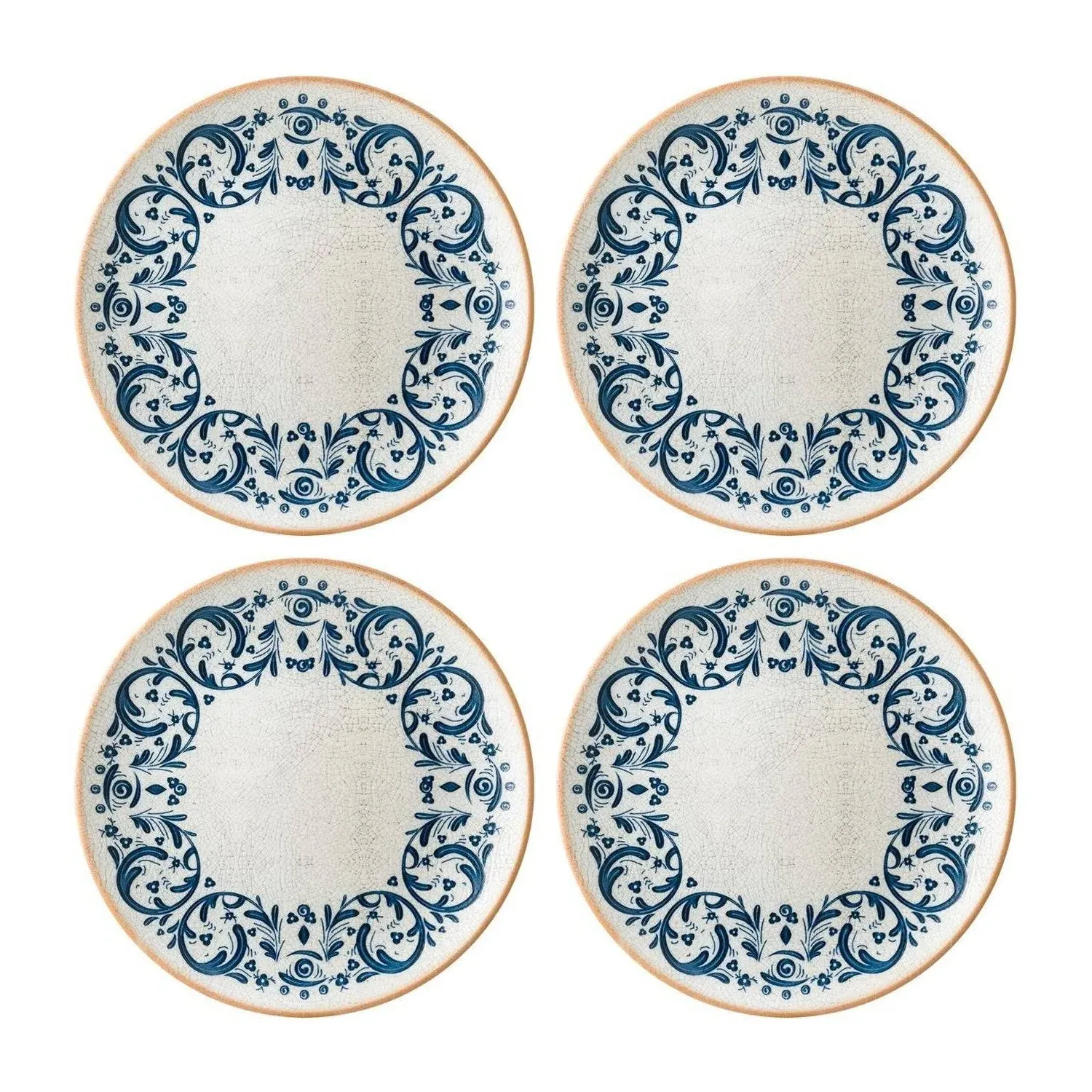 Viento Round Dinner Plate Set of Four - Blue/White, Porcelain