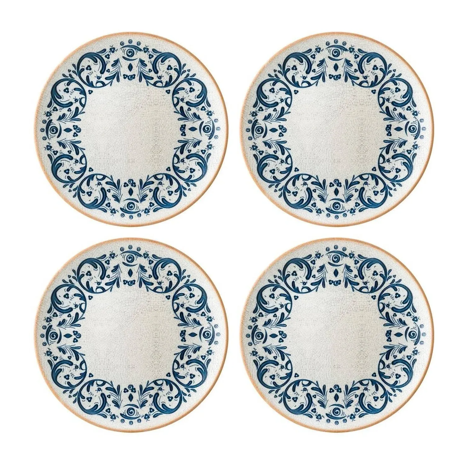 Viento Round Dinner Plate Set of Four - Blue/White, Porcelain