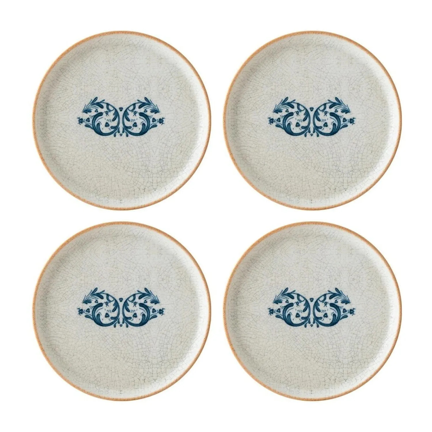 Viento Round Side Plate Set of Four - Blue/White, Porcelain
