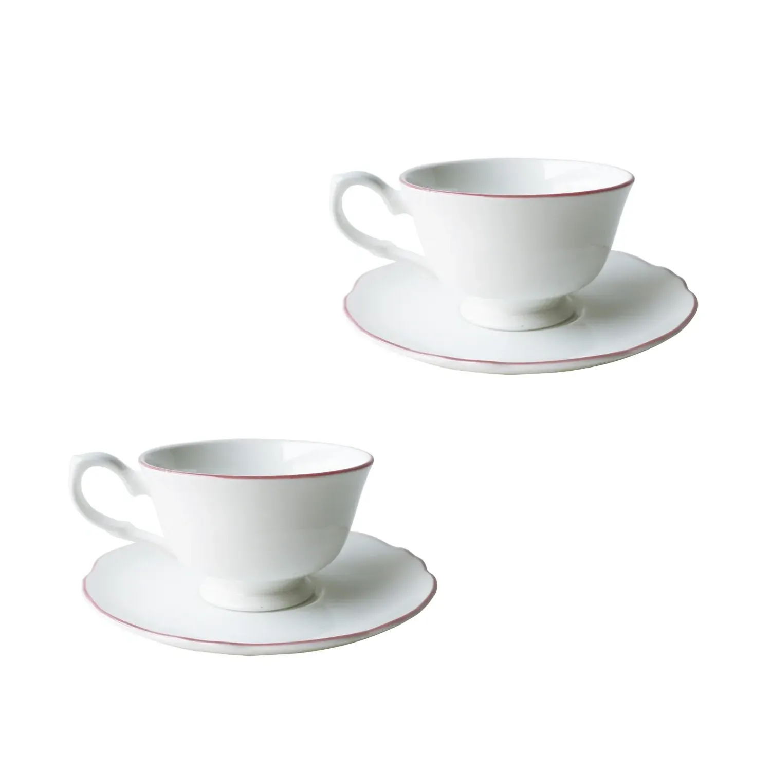 Amelie Roseate Set of Two Espresso Cups & Saucers - White