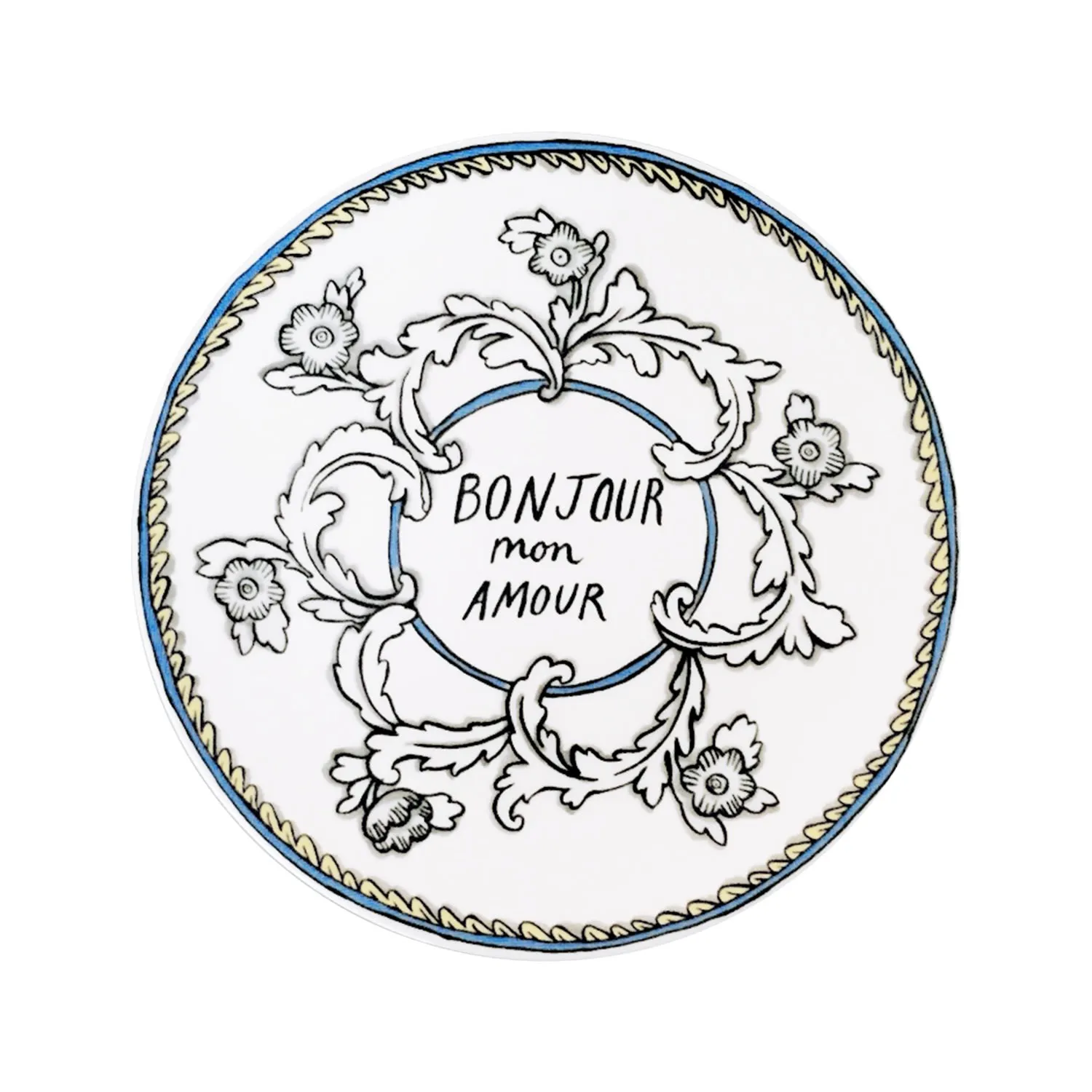 Bonjour Mon Amour Salad Plate - White, Fine Bone China