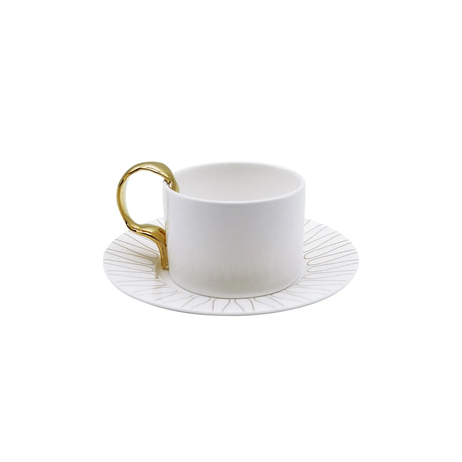 Cutlery Cup & Saucer with Fork Handle - White, Fine Bone China