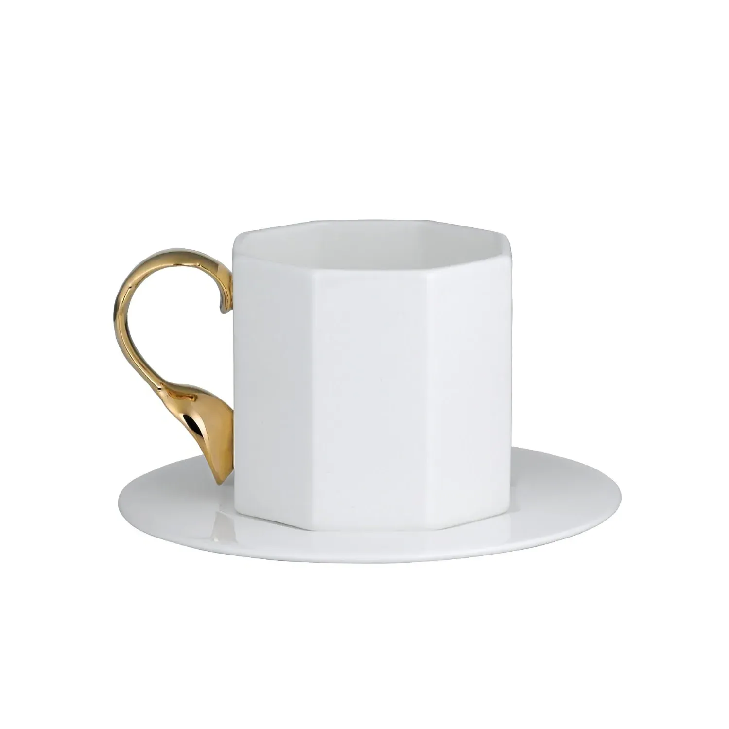 Cutlery Cup & Saucer with Spoon Handle - White, Fine Bone China image