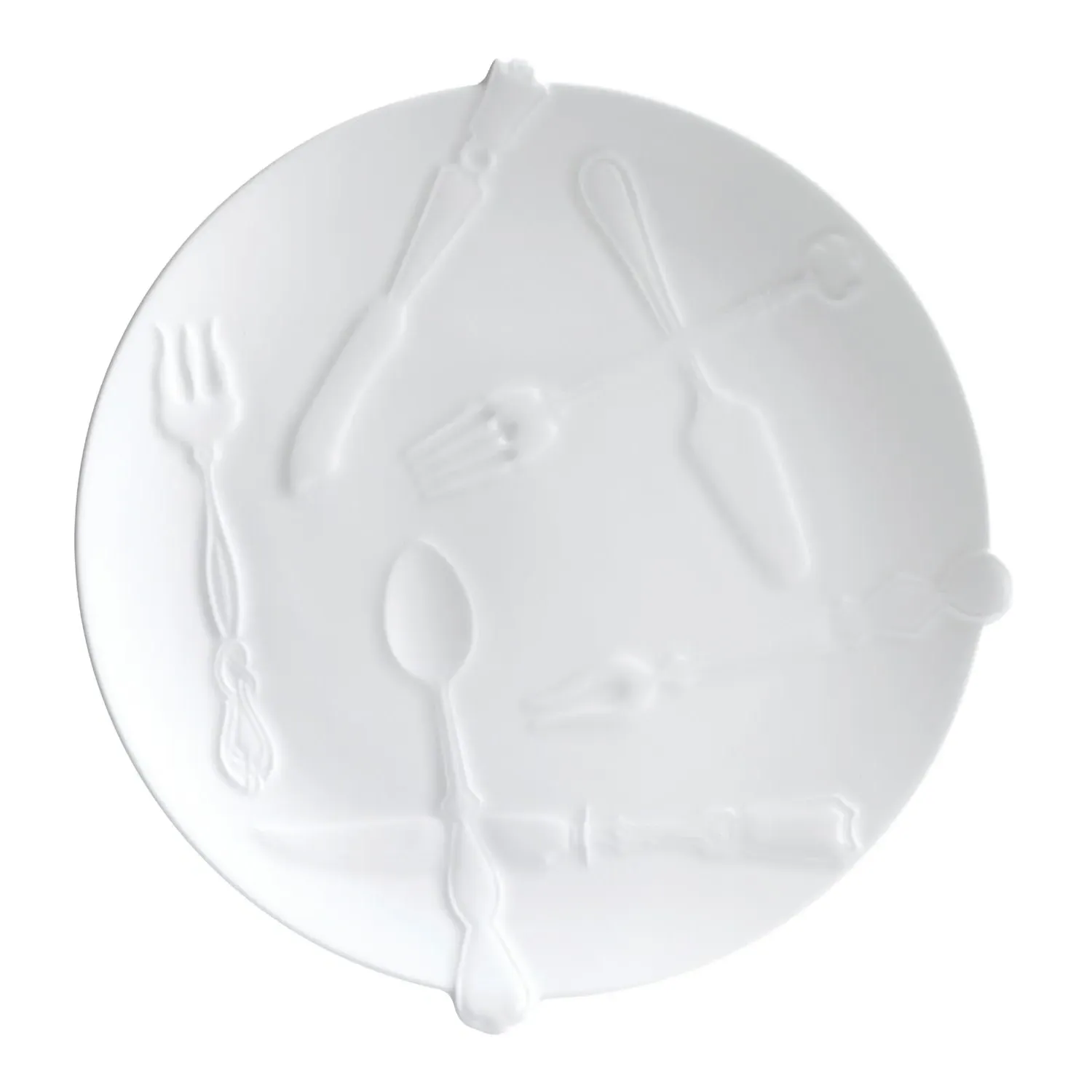 Cutlery Dinner Plate with Embossed Design - White, Fine Bone China image