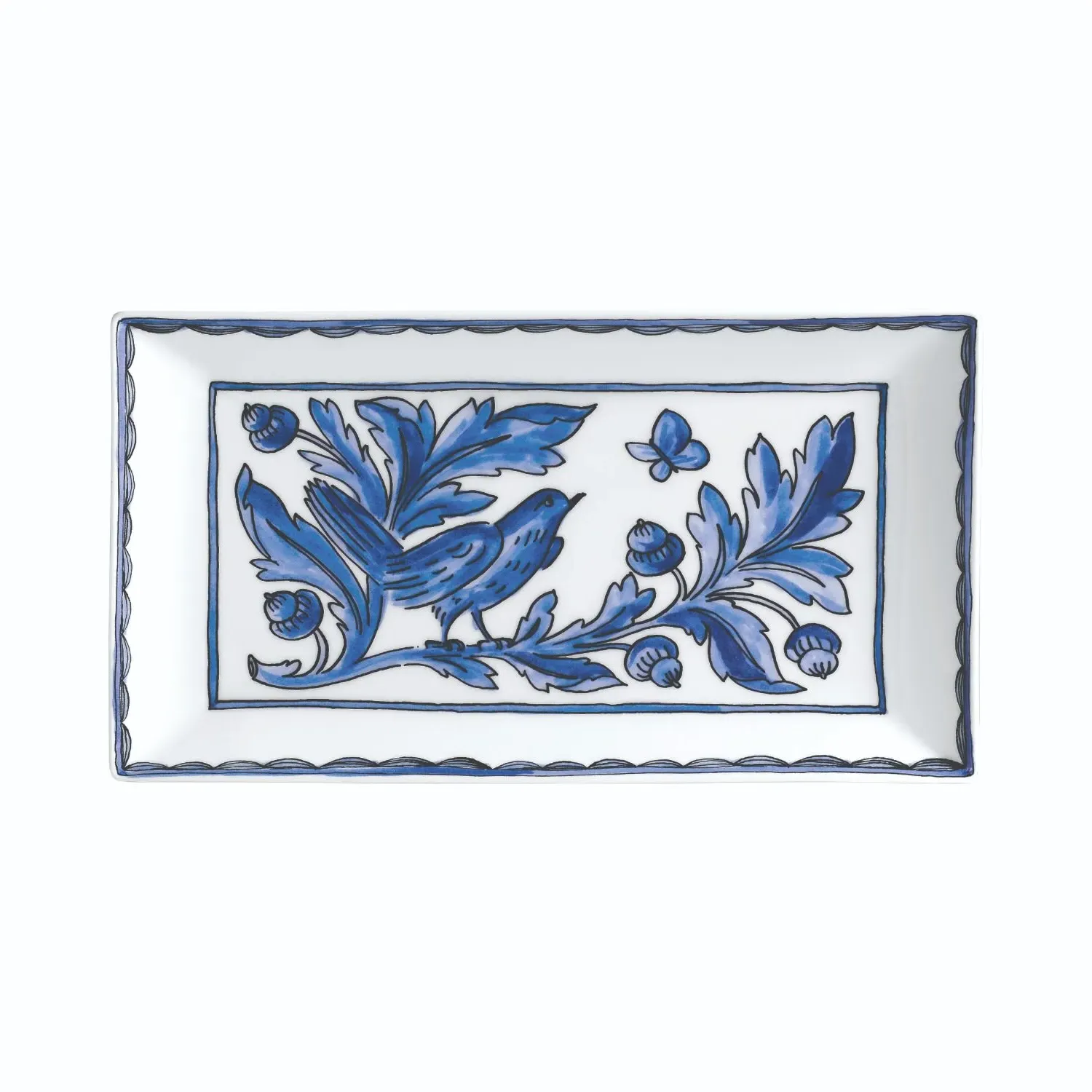H.blue Bird Rectangular Platter - Blue, Fine Bone China